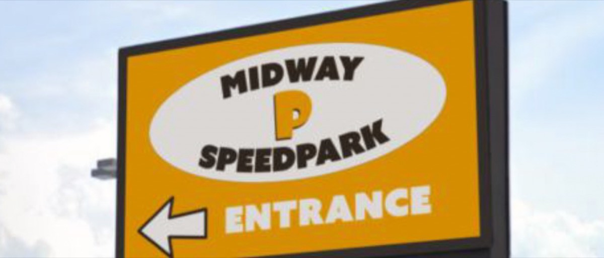 Midway SpeedPark entrance sign at 5001 S Cicero Ave