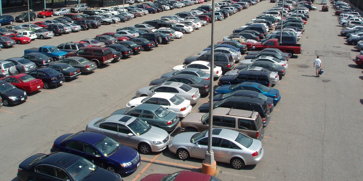 Rows of cars parked in the Midway SpeedPark lot